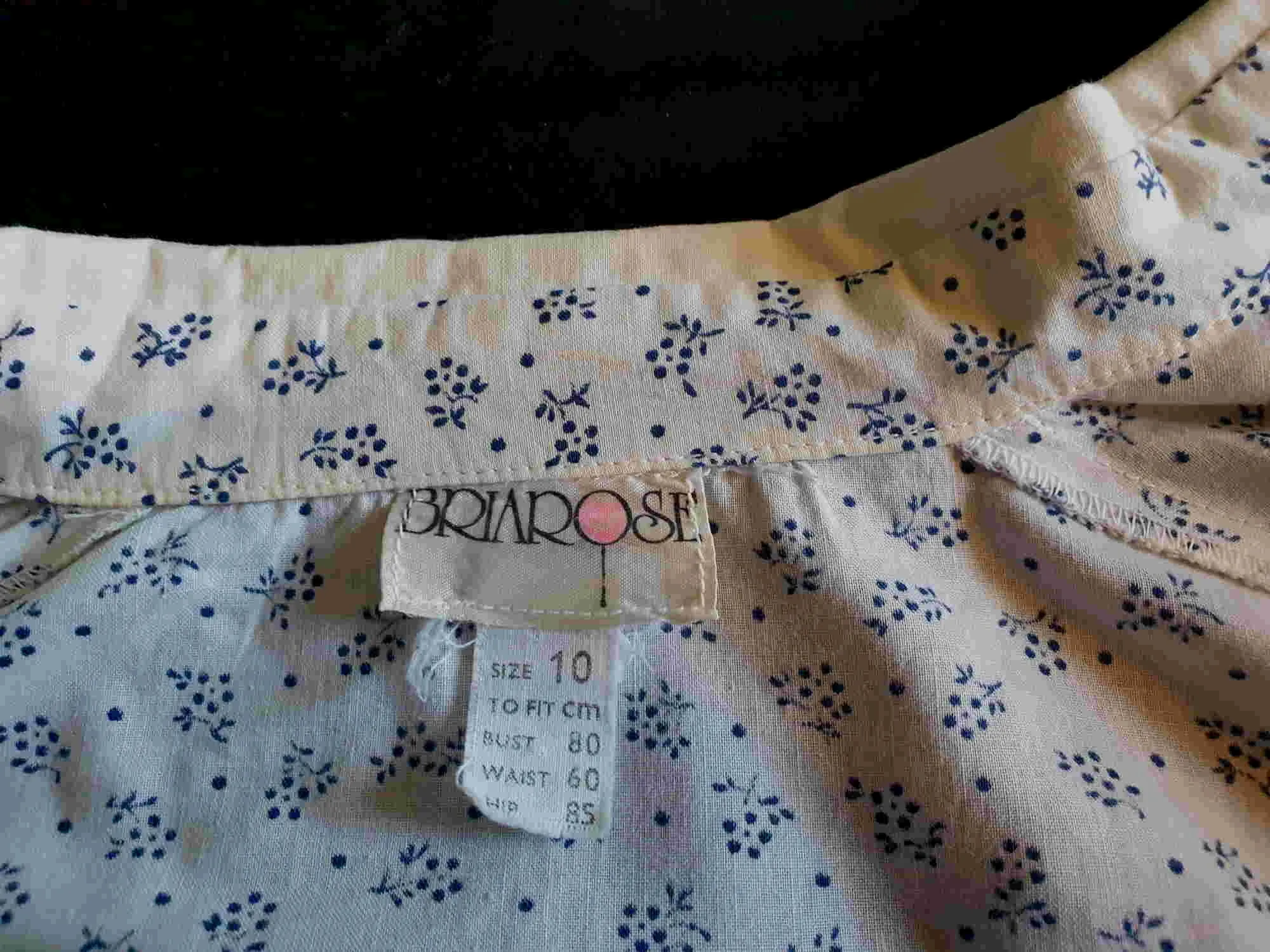 1970s Navy Print Cotton Blouse with Peter Pan Collar by Briarose - XS