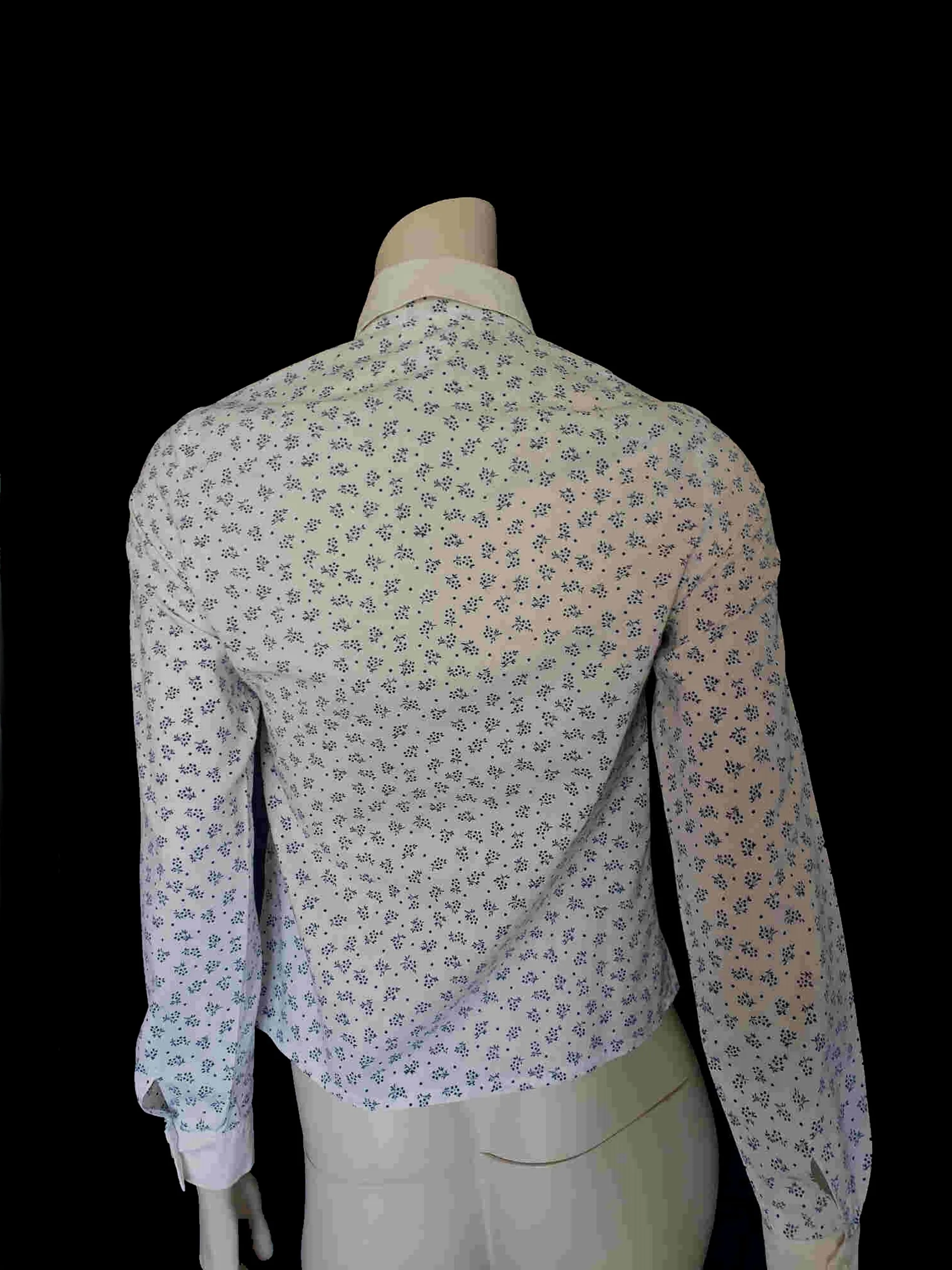 1970s Navy Print Cotton Blouse with Peter Pan Collar by Briarose - XS