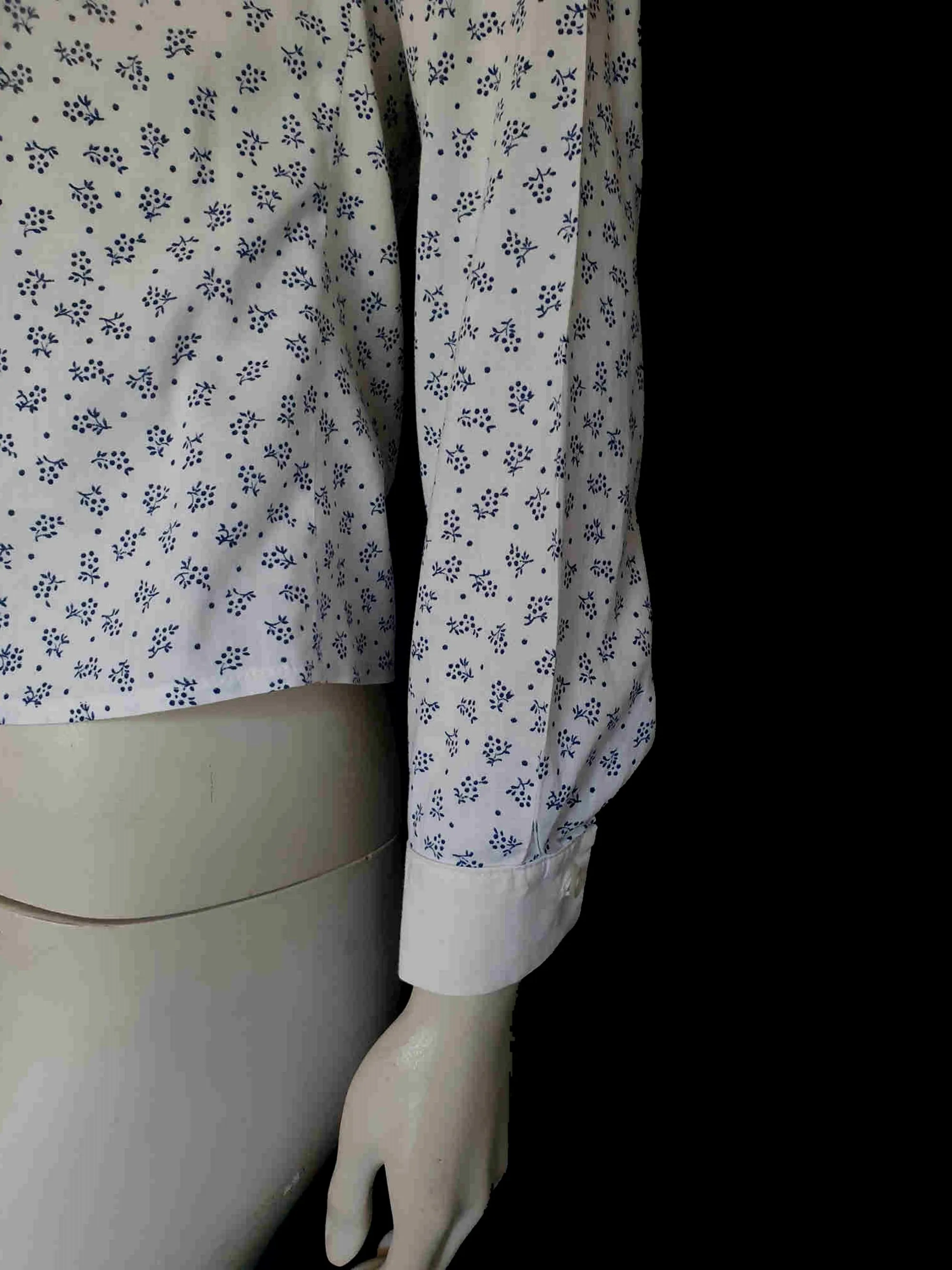 1970s Navy Print Cotton Blouse with Peter Pan Collar by Briarose - XS