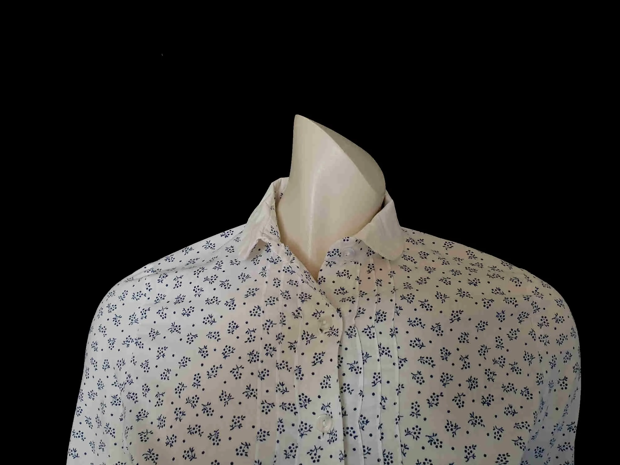 1970s Navy Print Cotton Blouse with Peter Pan Collar by Briarose - XS