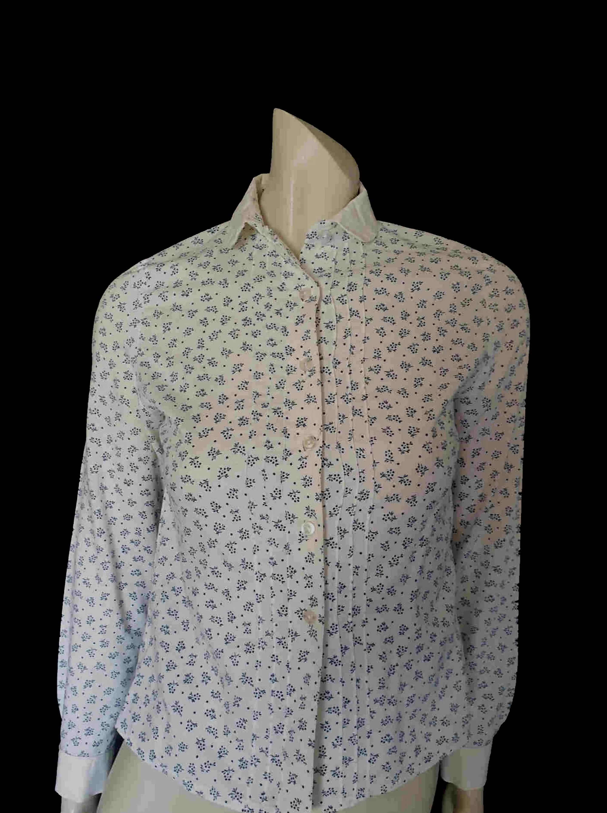 1970s Navy Print Cotton Blouse with Peter Pan Collar by Briarose - XS