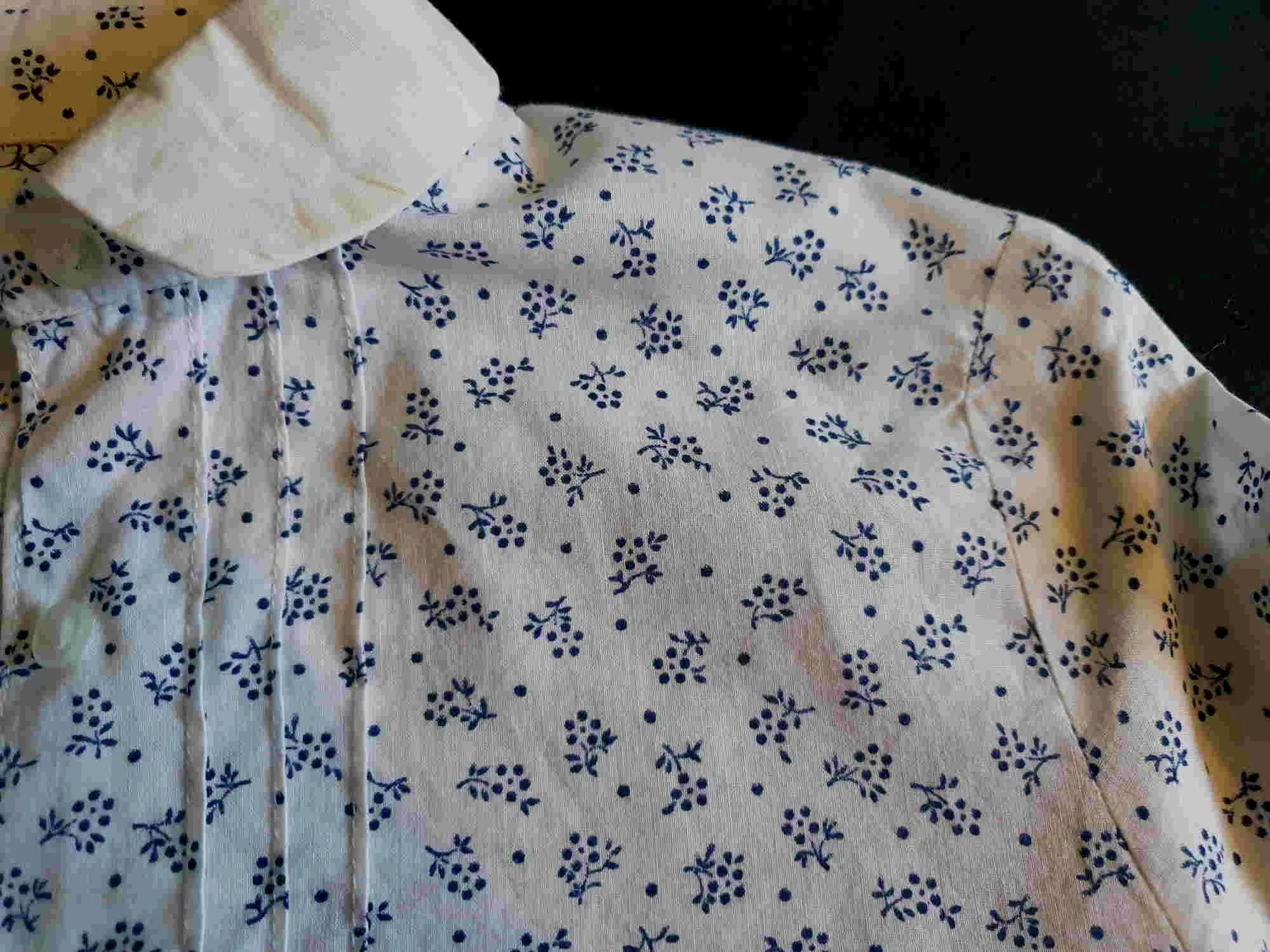 1970s Navy Print Cotton Blouse with Peter Pan Collar by Briarose - XS
