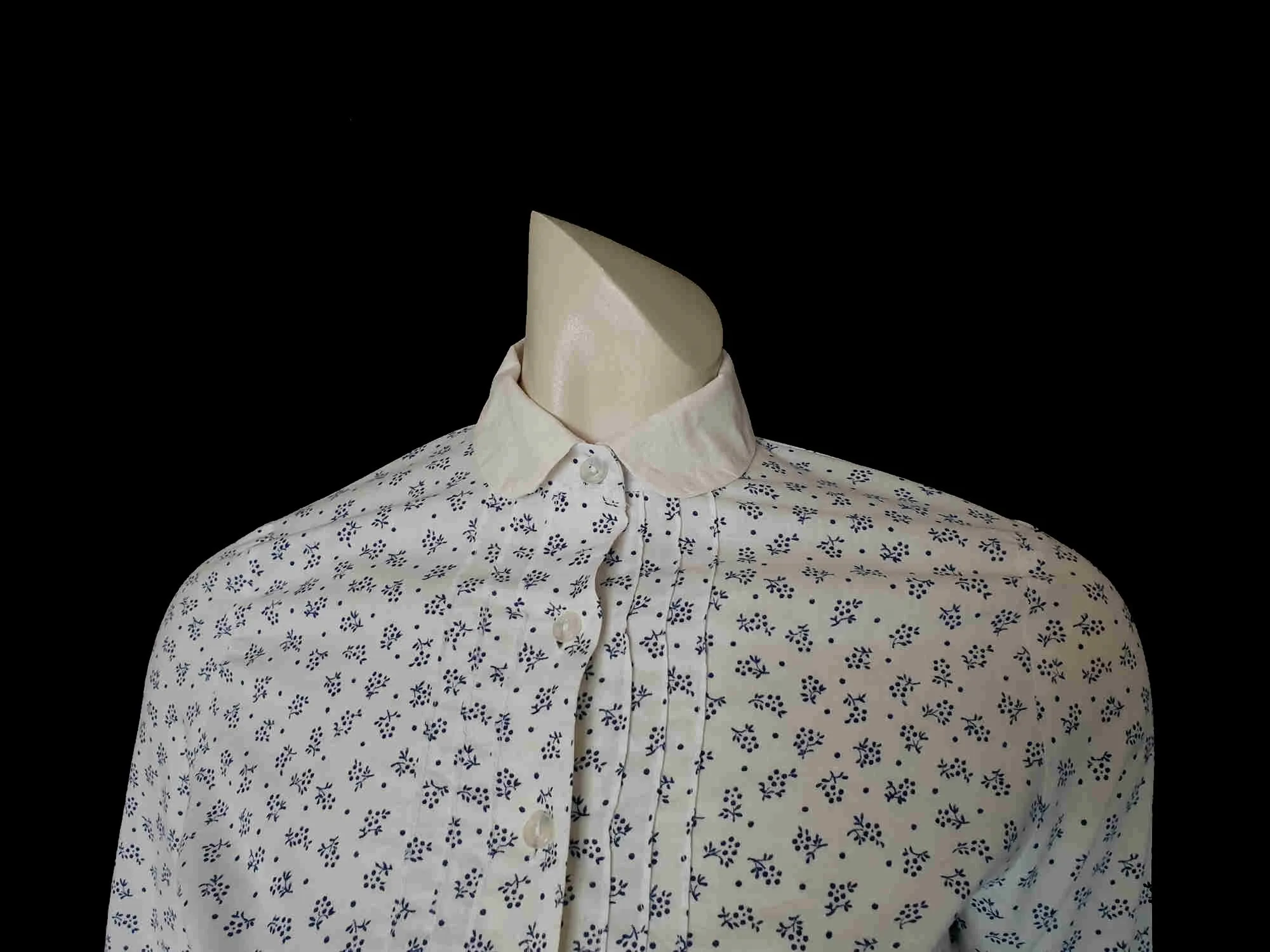 1970s Navy Print Cotton Blouse with Peter Pan Collar by Briarose - XS