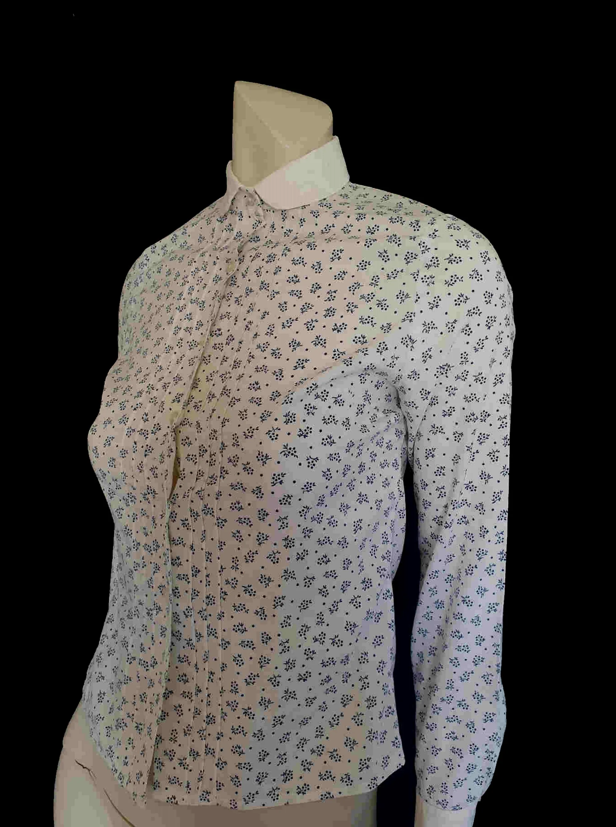 1970s Navy Print Cotton Blouse with Peter Pan Collar by Briarose - XS