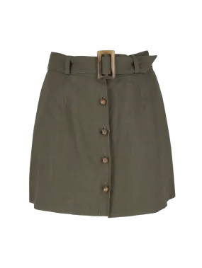belted linen mini skirt