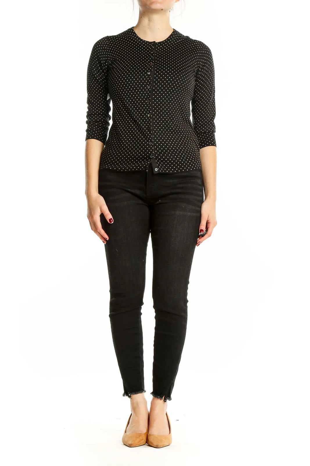 Black Polka Dot Cotton-Silk Cardigan