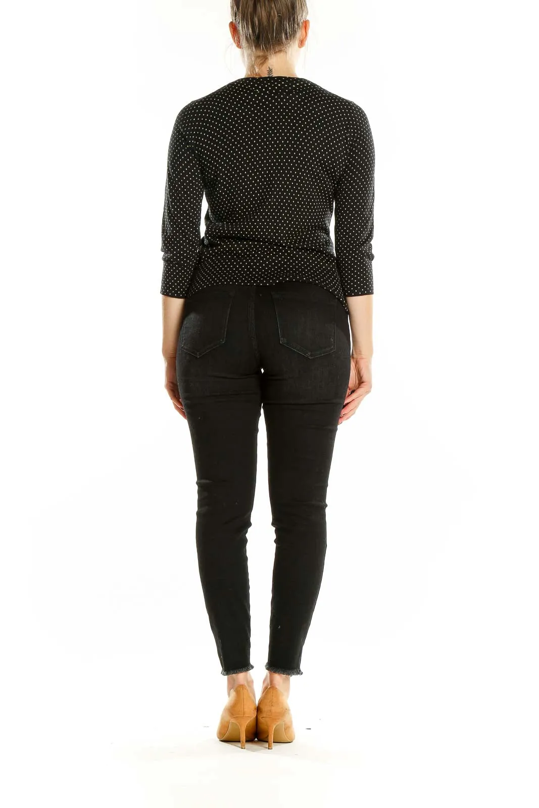 Black Polka Dot Cotton-Silk Cardigan