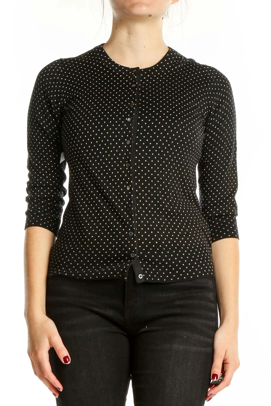 Black Polka Dot Cotton-Silk Cardigan