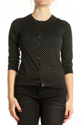 Black Polka Dot Cotton-Silk Cardigan