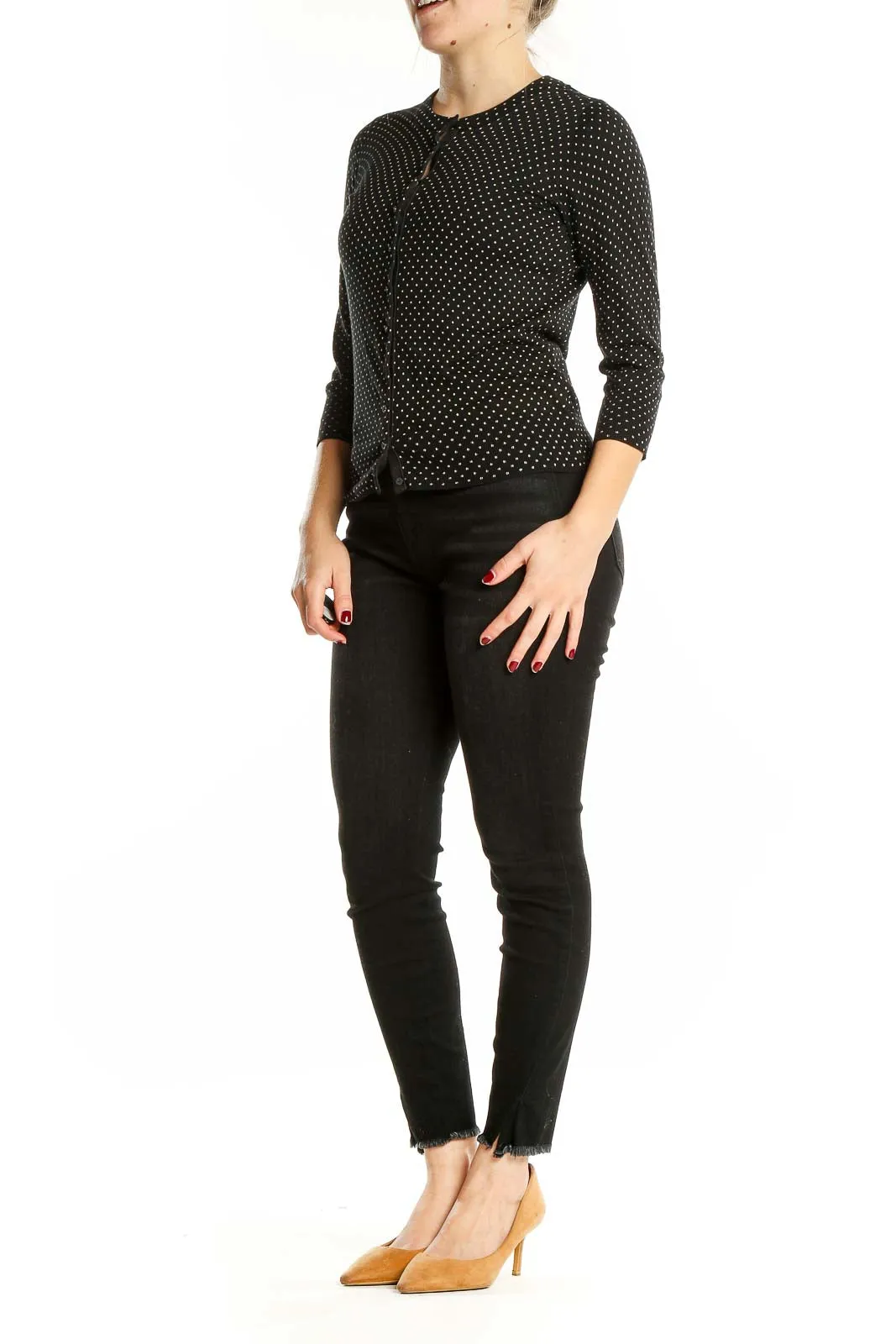 Black Polka Dot Cotton-Silk Cardigan