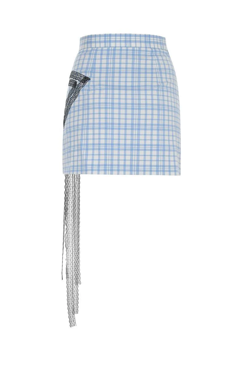 CHECKERED SKIRT WITH BOW TIE DETAIL IN BLUE AND BLACK