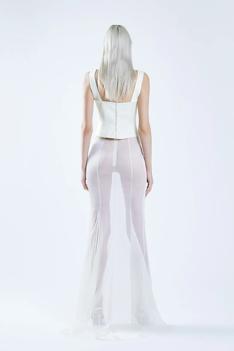 CLASSIC FISHTAIL WHITE MAXI SKIRT