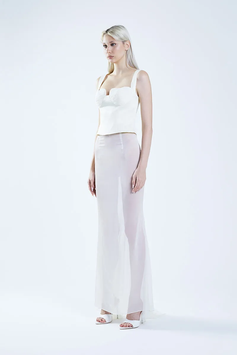 CLASSIC FISHTAIL WHITE MAXI SKIRT