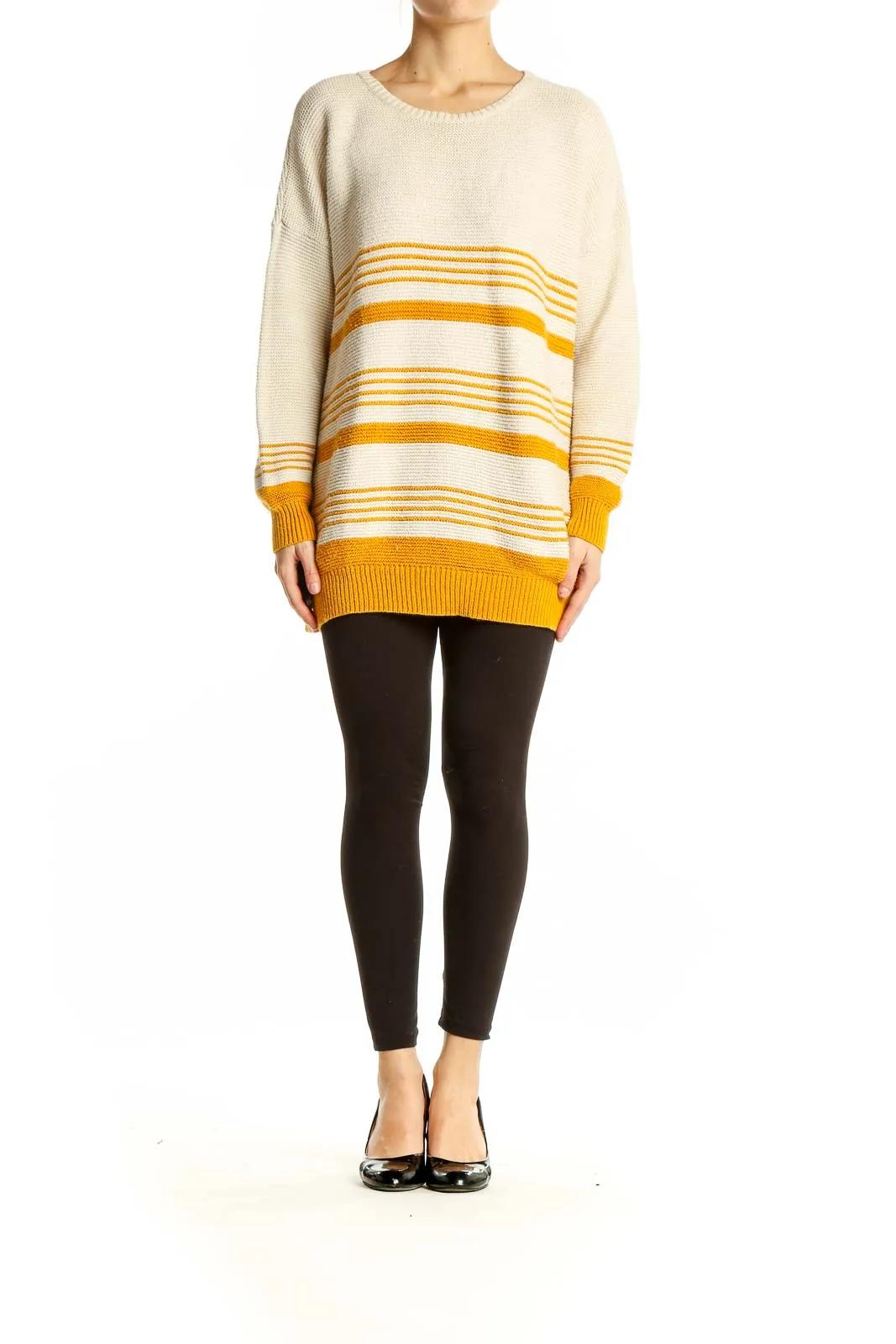 Cream and Yellow Striped Oversized Sweater