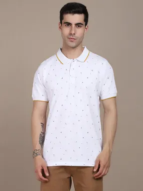 Dennis Lingo Micro Ditsy Printed Polo Collar Cotton T-shirt