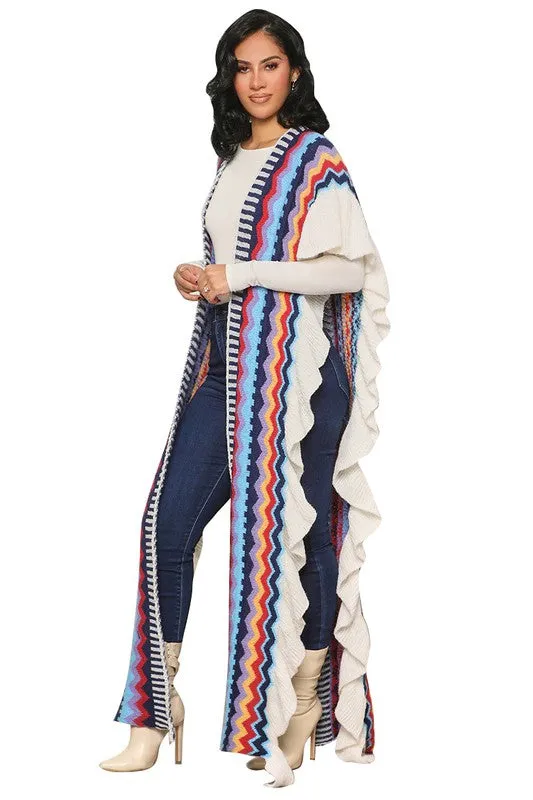 GIRL BOSS | OPEN SLIT RUFFLE LONG CARDIGAN