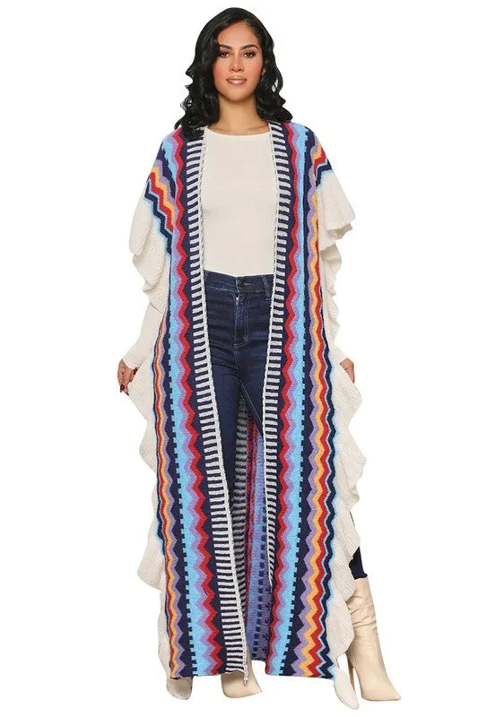 GIRL BOSS | OPEN SLIT RUFFLE LONG CARDIGAN