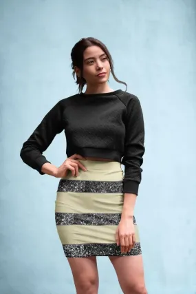 Gold Black Glitter Stripes Pattern Pencil Skirt