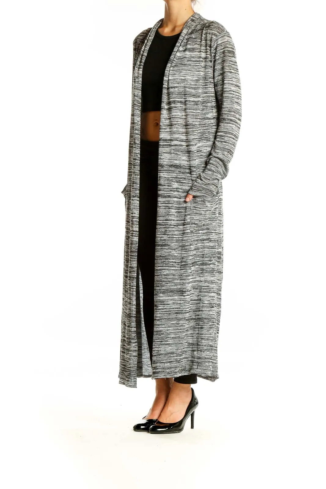 Gray Marled Long Cardigan