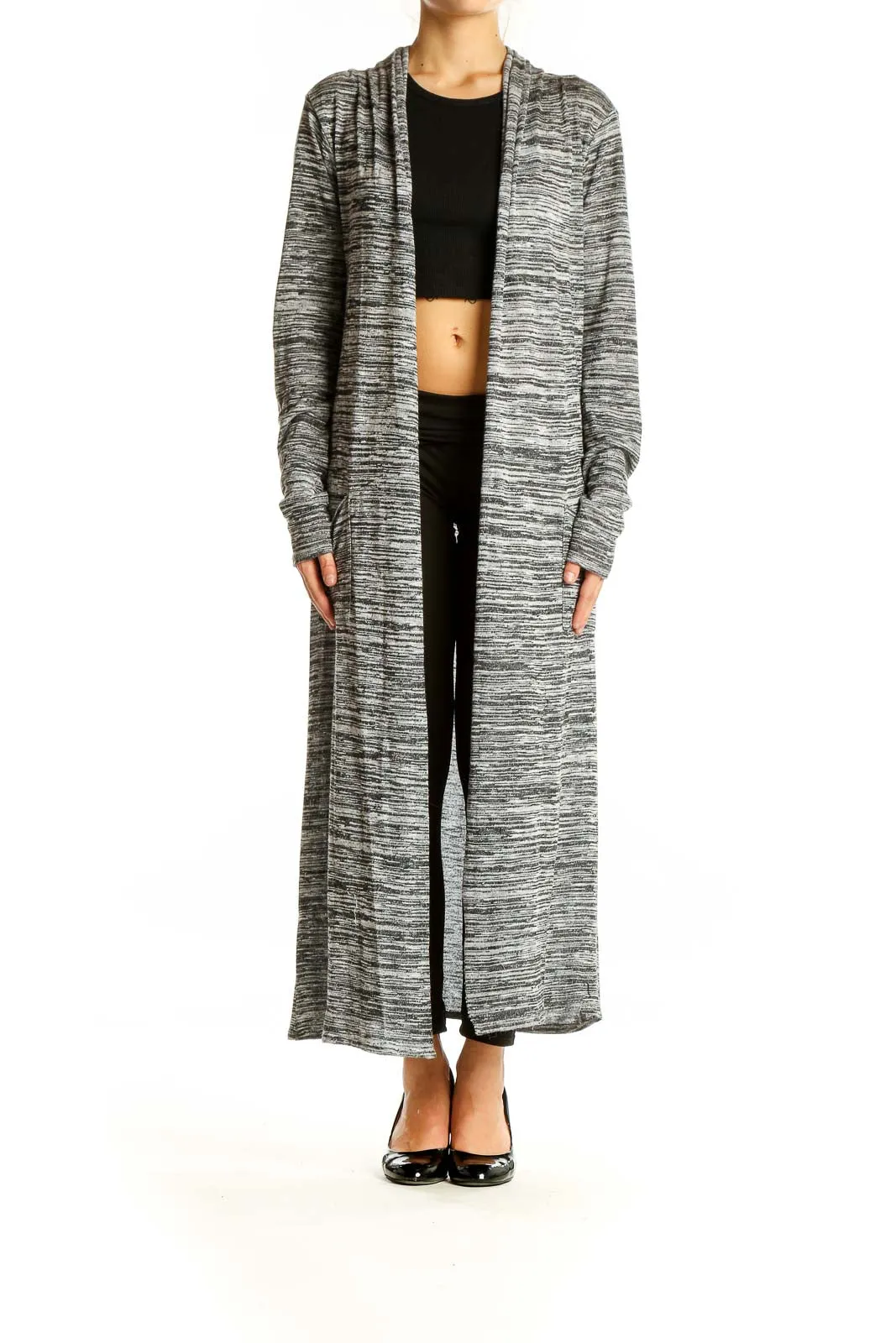 Gray Marled Long Cardigan