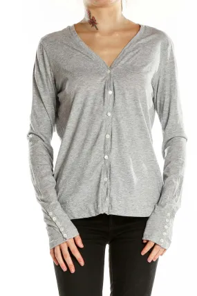 Gray Pima Cotton V-Neck Cardigan