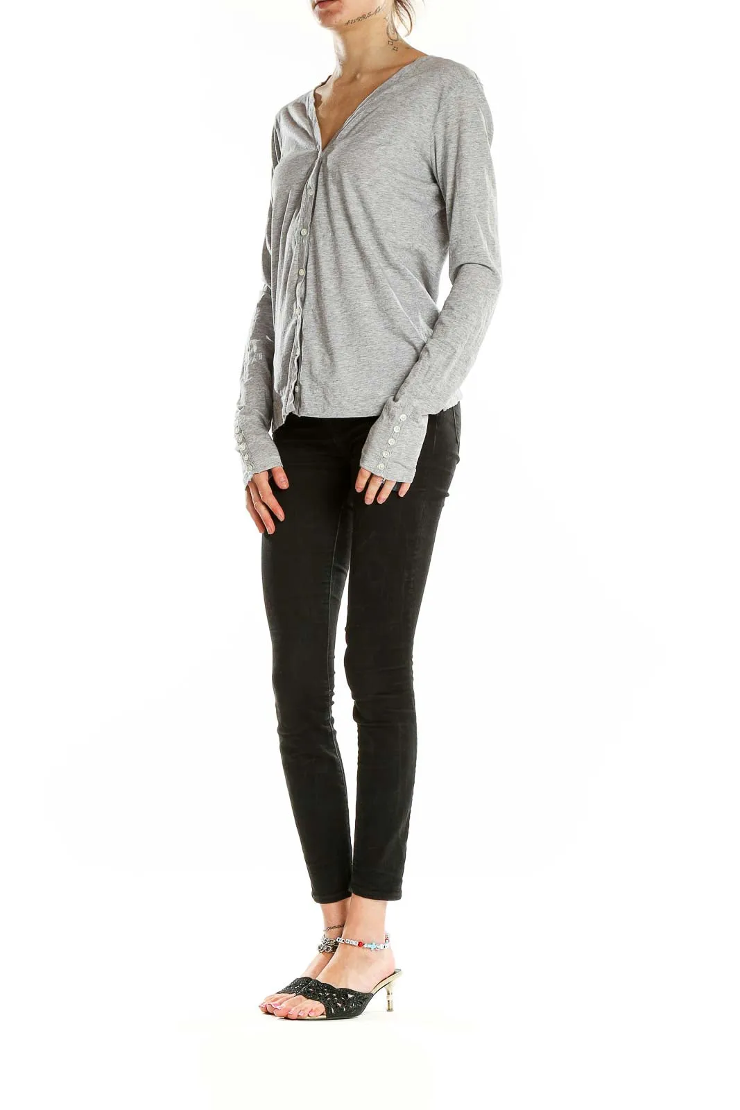 Gray Pima Cotton V-Neck Cardigan