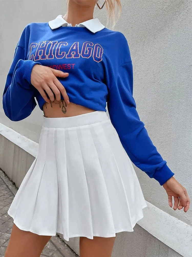 High Waist Solid Pleated Mini Skirt