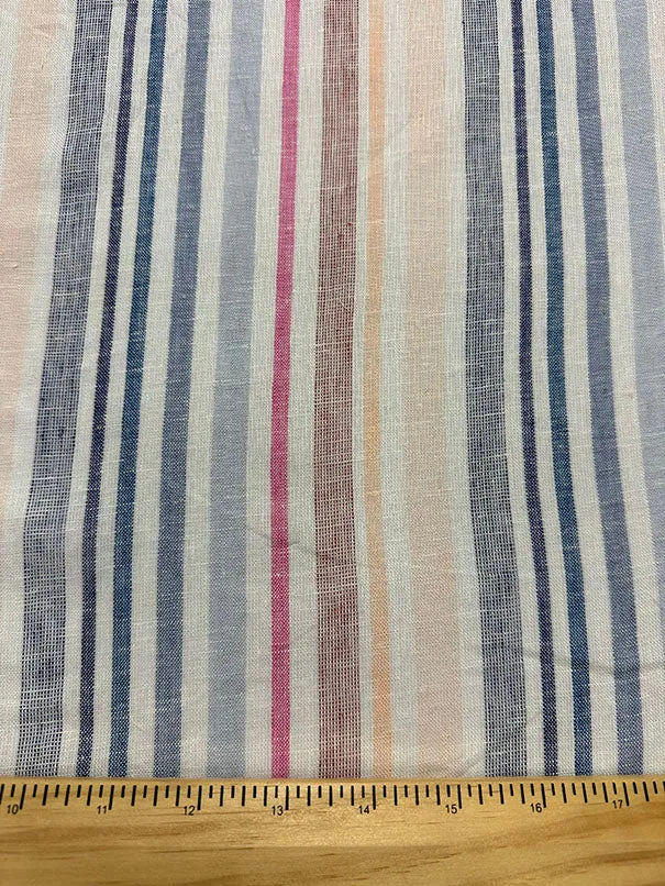Ivory Multi Woven Stripe Tea Towel Linen Fabric