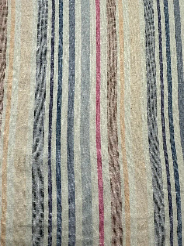 Ivory Multi Woven Stripe Tea Towel Linen Fabric