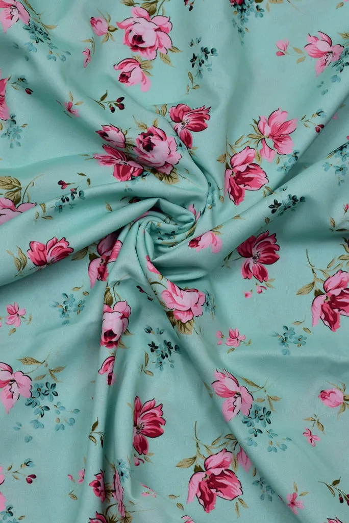 Light Green Flower Print Digital Crepe Fabric
