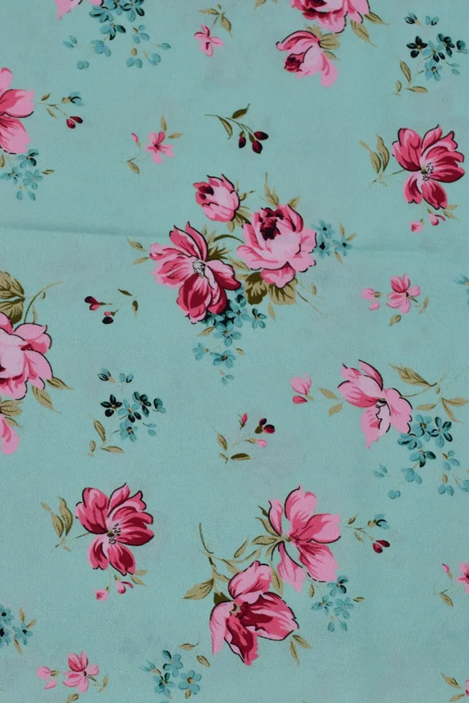 Light Green Flower Print Digital Crepe Fabric