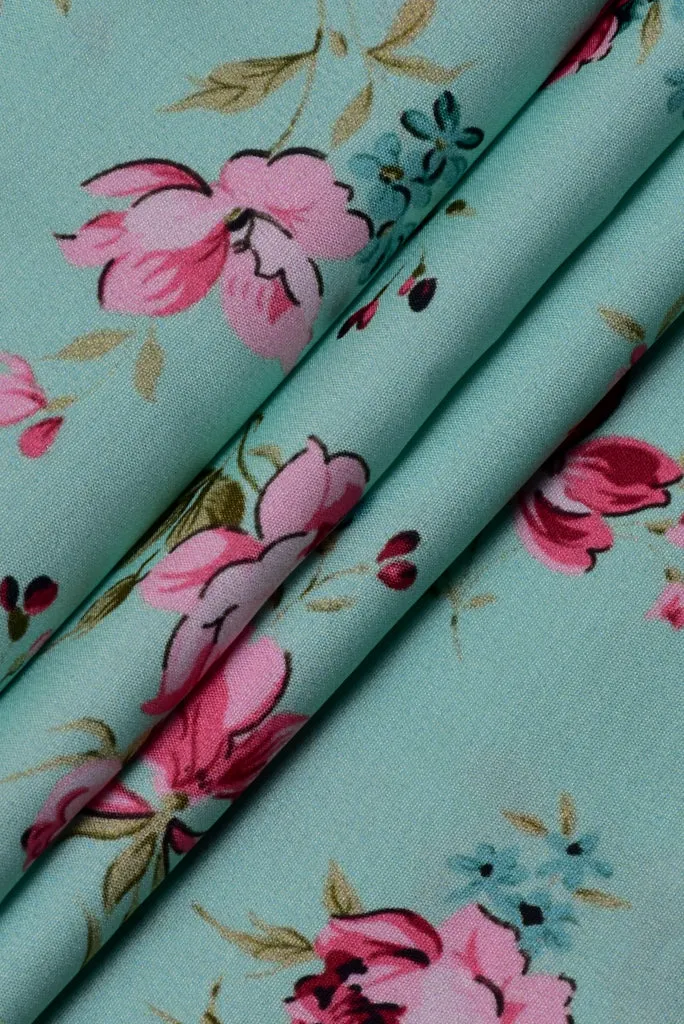 Light Green Flower Print Digital Crepe Fabric