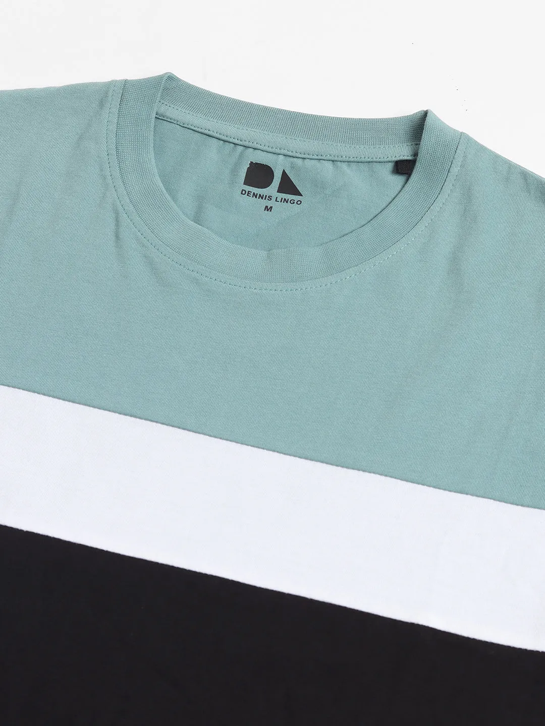 Men's Crew Neck Regular Fit Sea Green Colorblock T-Shirt