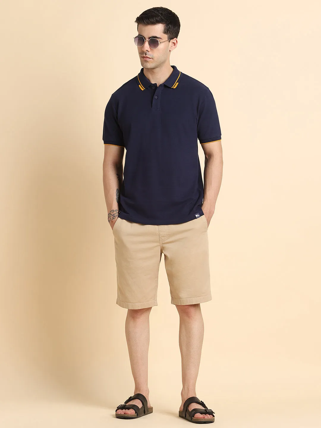 Men's Navy Polo Collar T-shirt