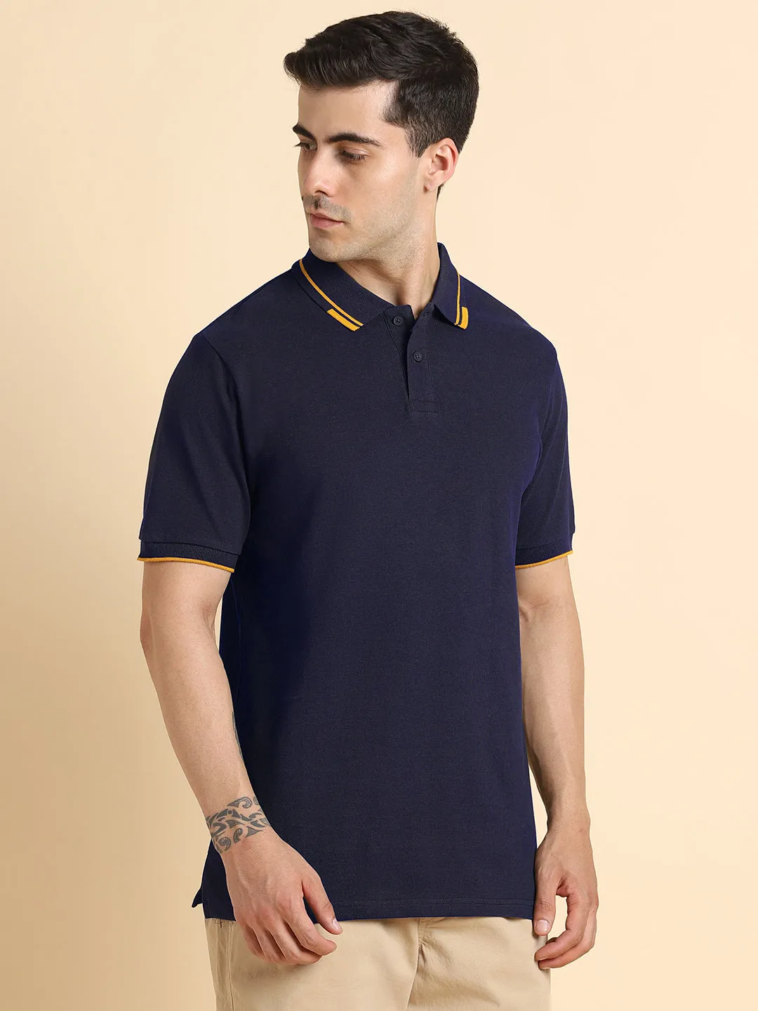 Men's Navy Polo Collar T-shirt