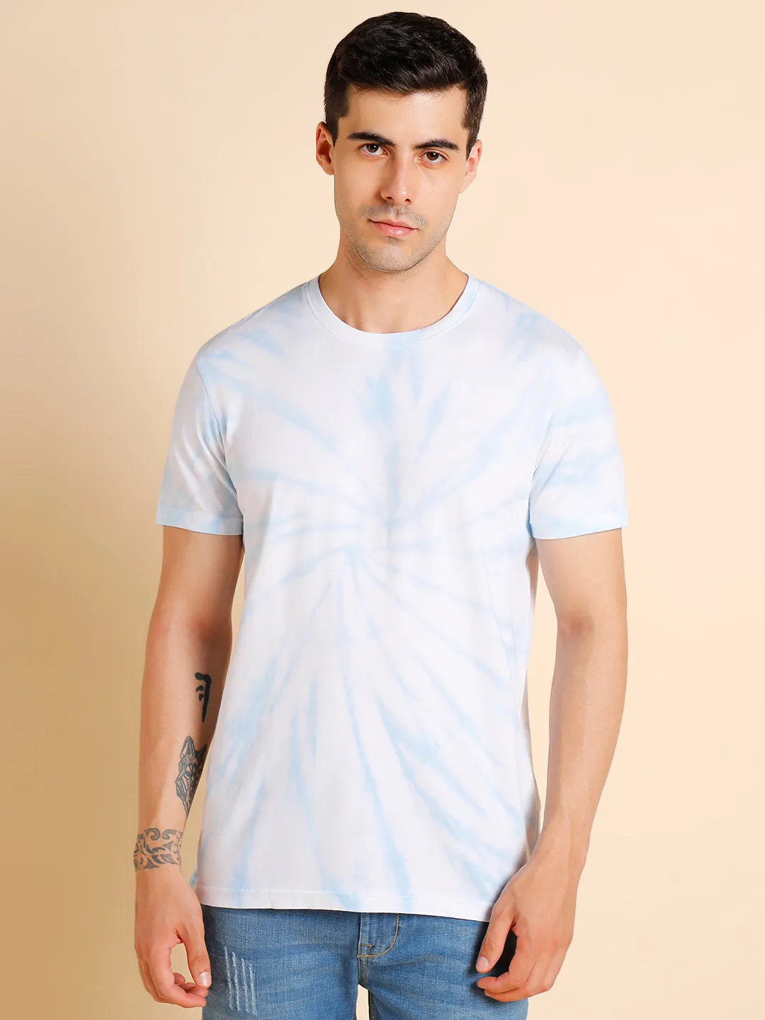 Men's Slim Fit  Solid Blue Crew- Neck T-Shirt