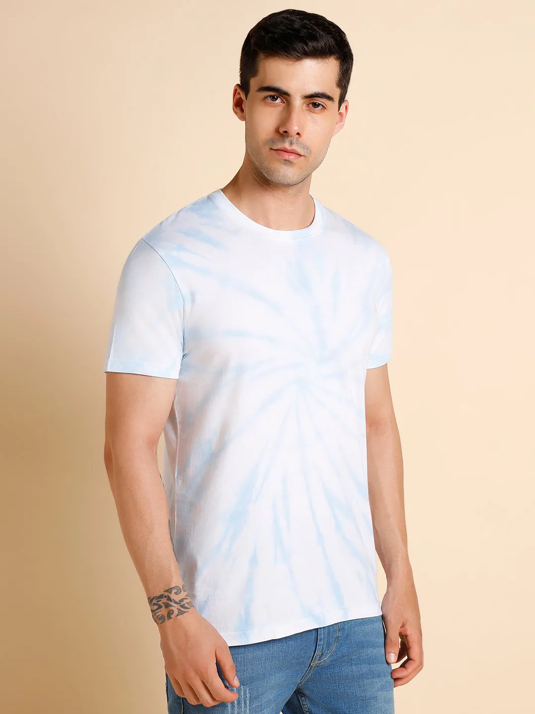 Men's Slim Fit  Solid Blue Crew- Neck T-Shirt