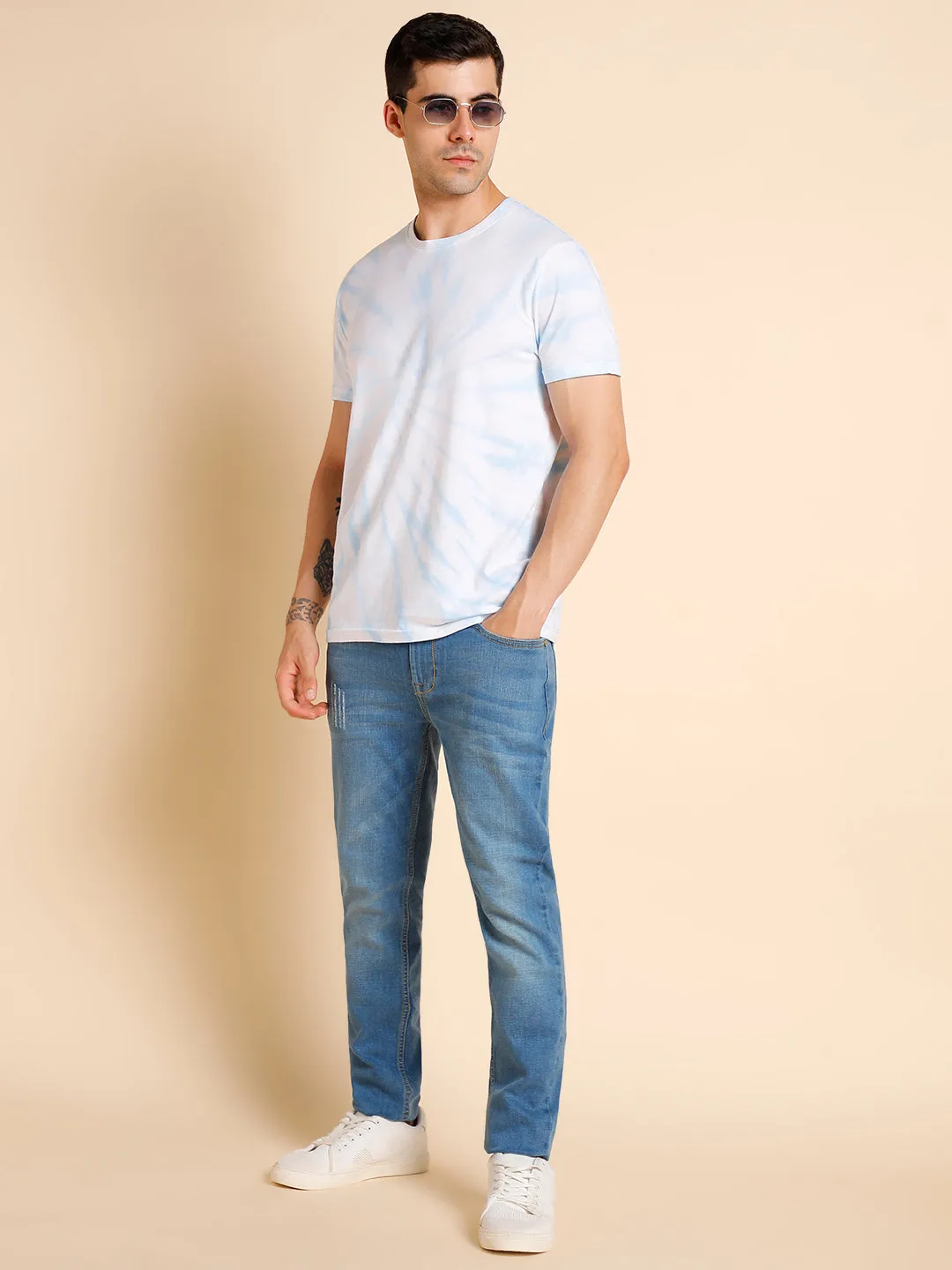 Men's Slim Fit  Solid Blue Crew- Neck T-Shirt