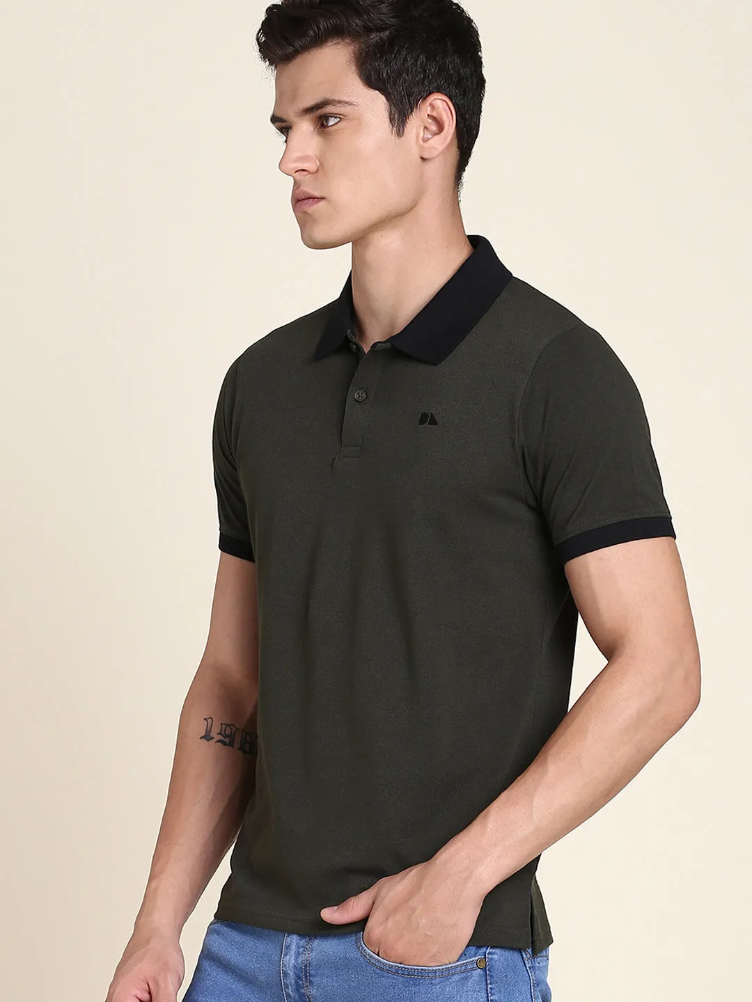 Men's Soft And Stretchy Fabric Olive Casual Polo Tshirt