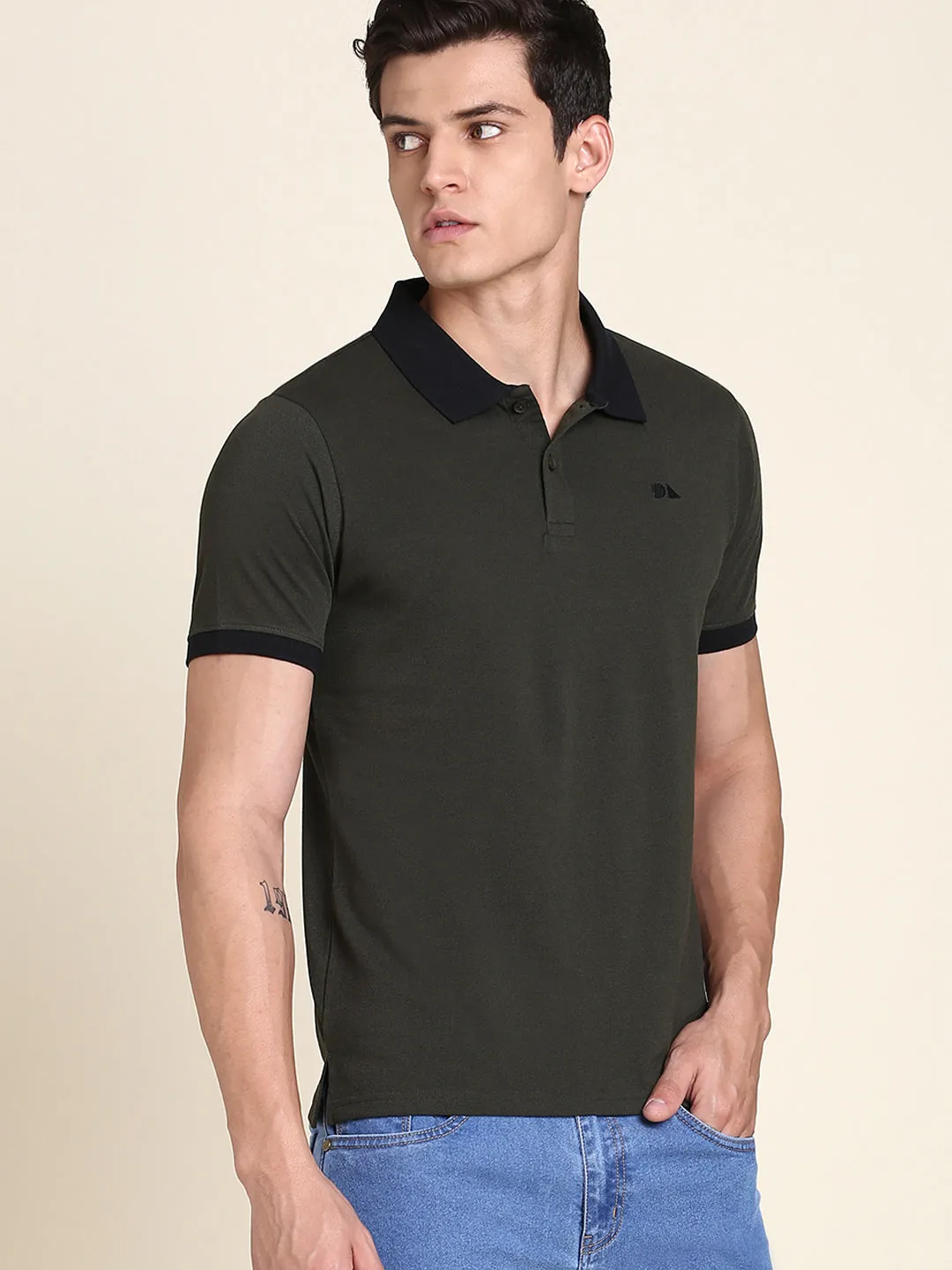 Men's Soft And Stretchy Fabric Olive Casual Polo Tshirt