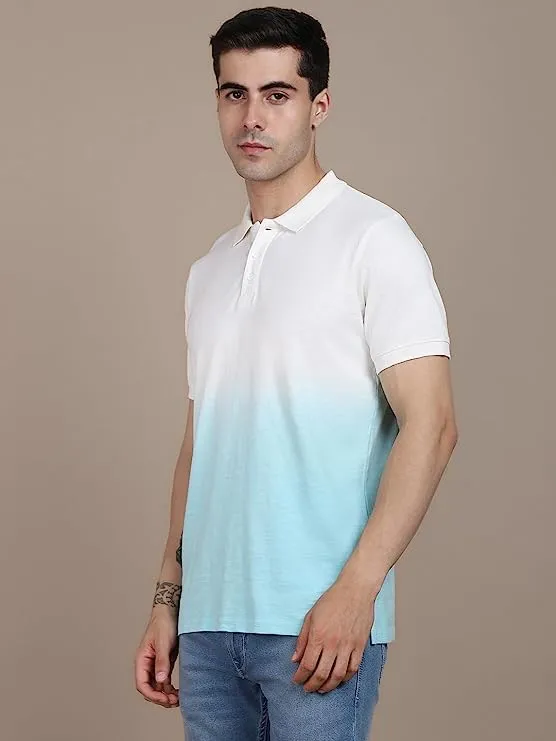Men's Spread Collar Regular Fit Ombre Blue T-shirt
