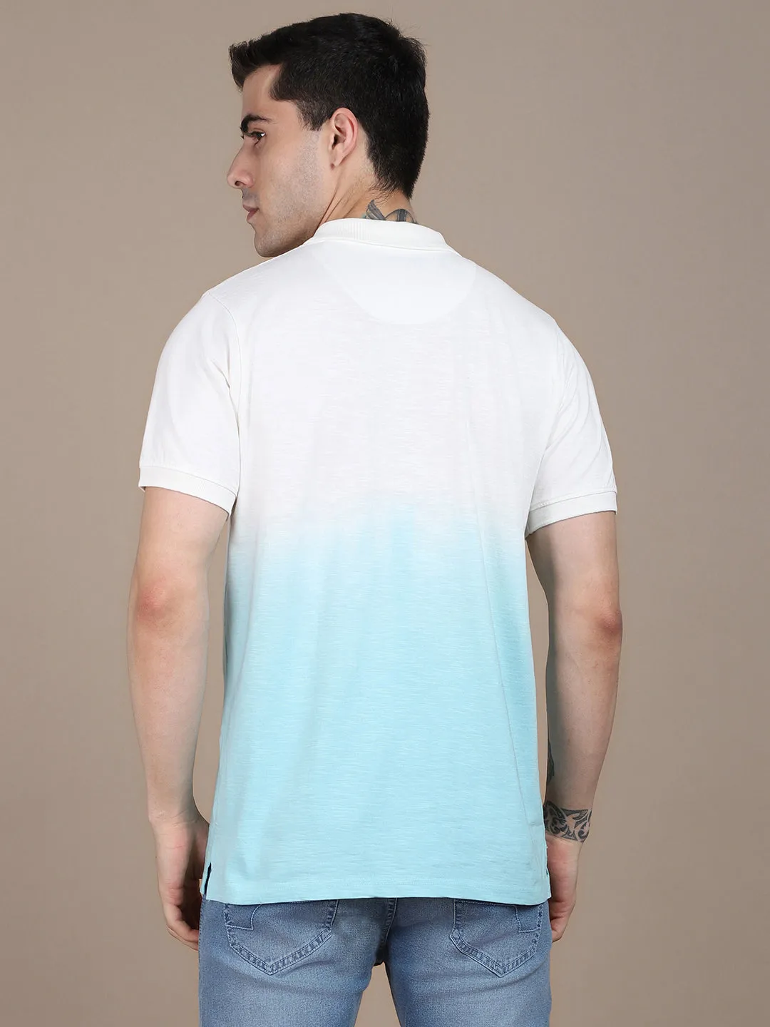 Men's Spread Collar Regular Fit Ombre Blue T-shirt