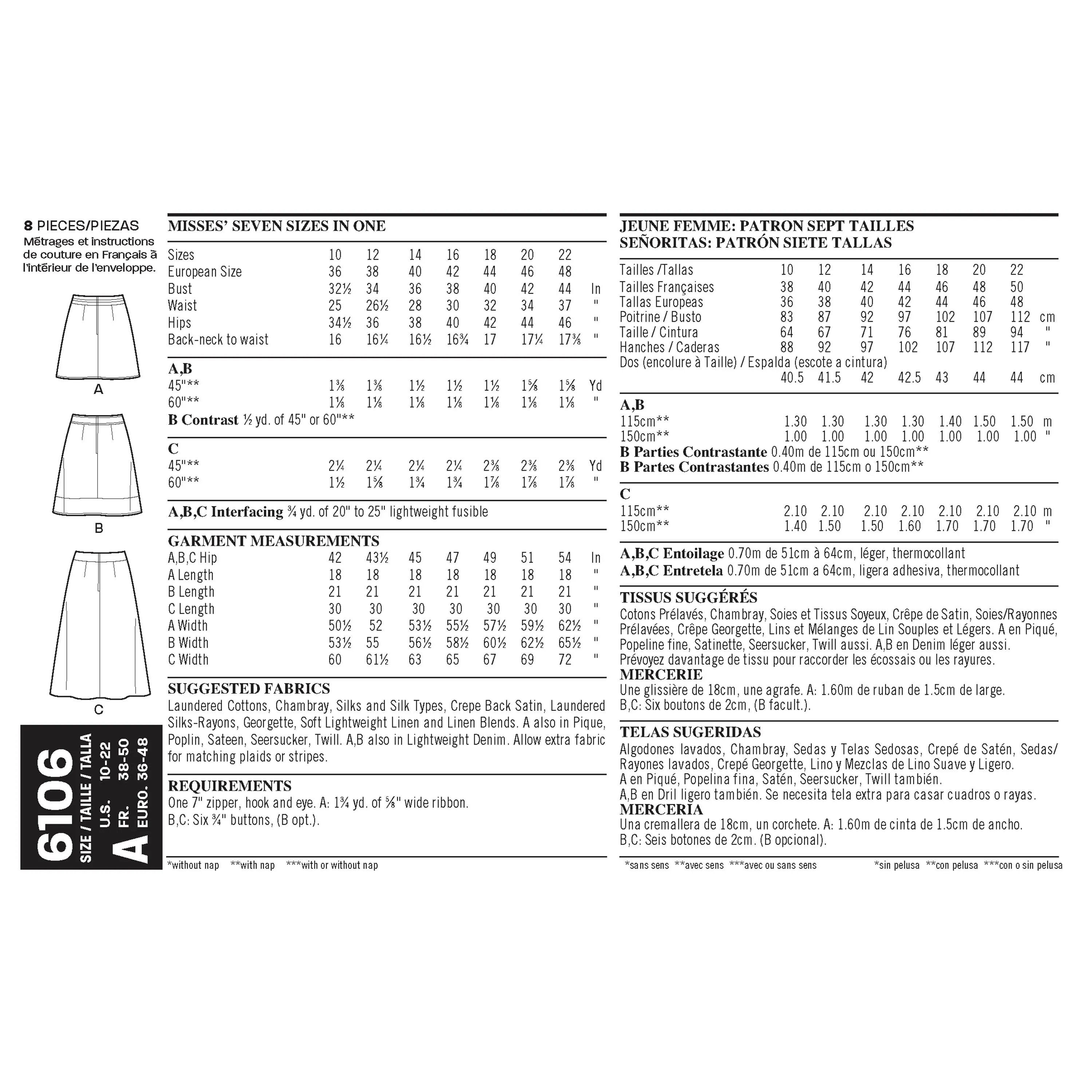 New Look Sewing Pattern 6106 - Misses' Skirts