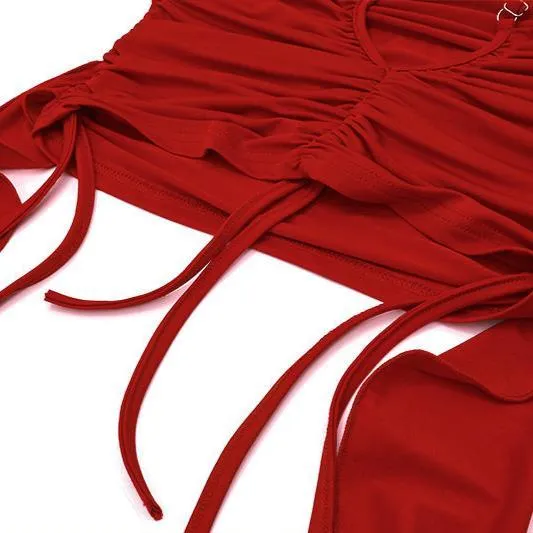 Ruched Red Halter Top with Side Draping