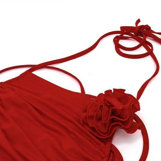 Ruched Red Halter Top with Side Draping