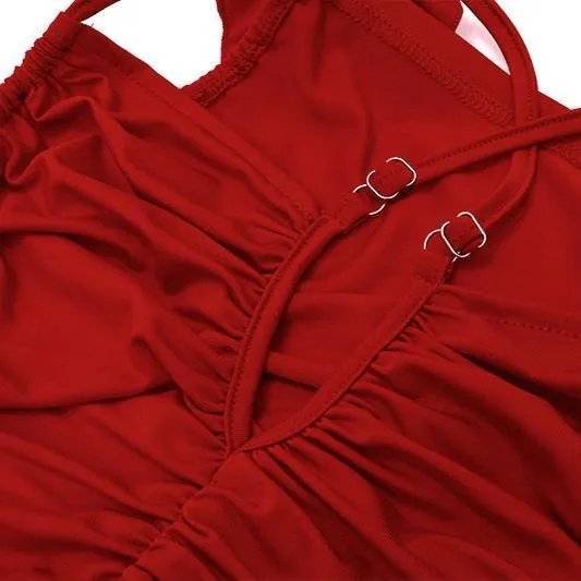 Ruched Red Halter Top with Side Draping