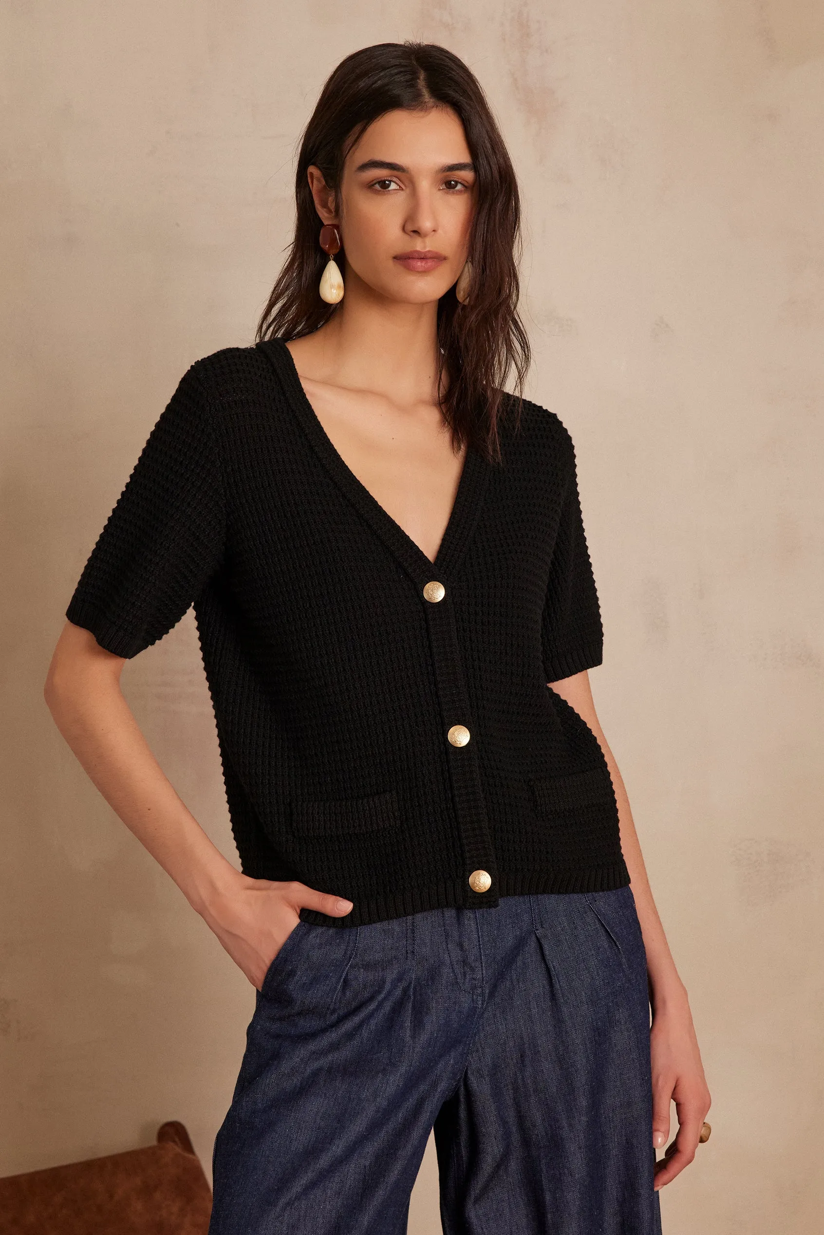 SALOME BLACK COTTON CARDIGAN