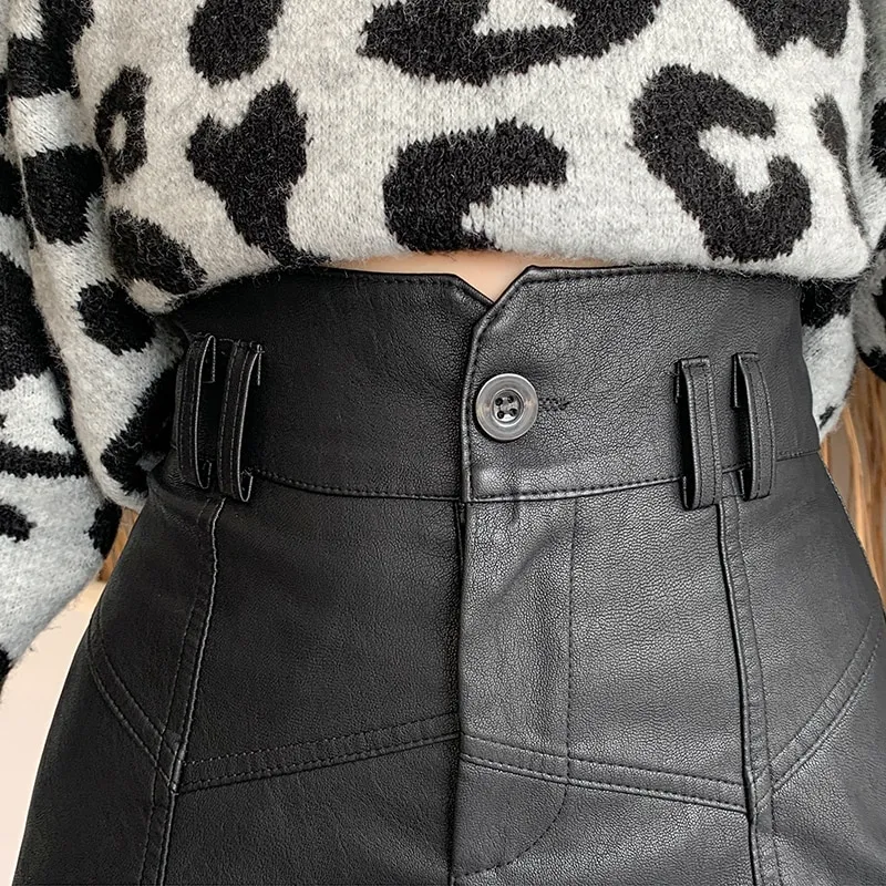 Straight Lined Vegan Leather Mini Skirt