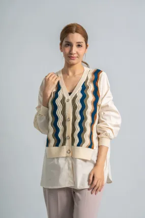 Wavy Cotton Cardigan Blouse