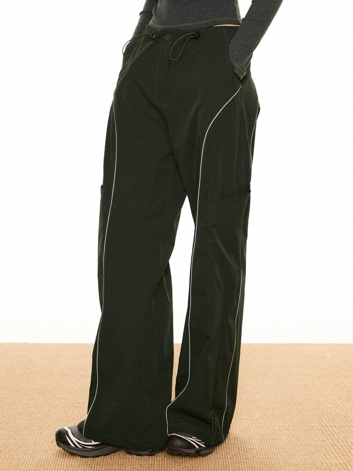 Women's Casual Pants with Piping & Drawstring